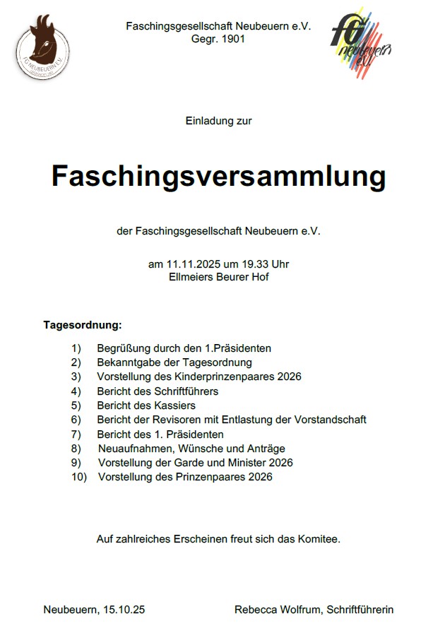 Einladung JHV 11.11